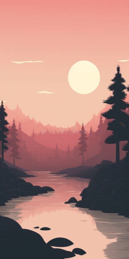 Tranquil River Minimalistic Mobile Wallpaper With Swamps And Trees