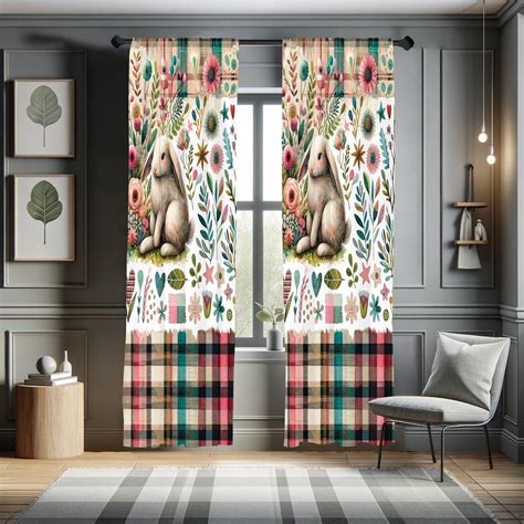 Ambesonne Rabbit Curtains 2 Panel Set Peaceful Spring Floral Leafy Pair Of 28 X 63 Pale