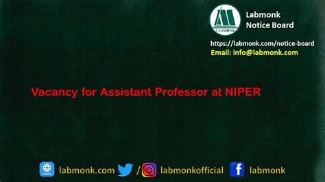 Vacancy For Assistant Professor At Niper Notice Board