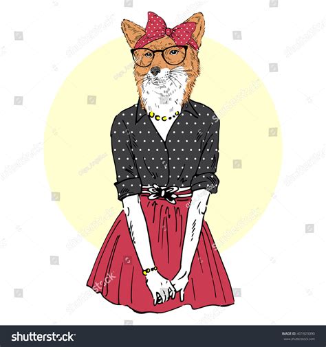 Cute Fox Hipster Girl Furry Art Stock Vector (Royalty Free) 401923090 ...