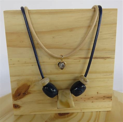 Colar duplo de fio encerado na cor azul marinho nude CHARMY BOLSAS E ACESSÓRIOS