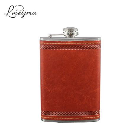 Lmetjma 9oz Portable Stainless Steel Leather Hip Flask Mini Hip Flask