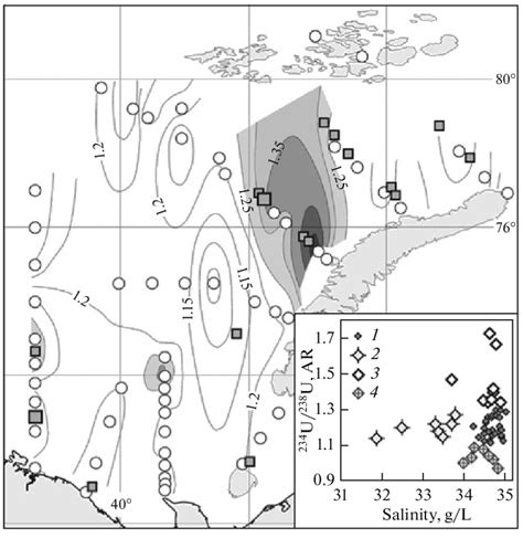 Isotope composition of uranium ( 234 U/ 238 U) dissolved in waters of ...