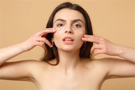 Premium Photo Close Up Half Naked Woman With Perfect Skin Nude Make Up Patches Under Eyes