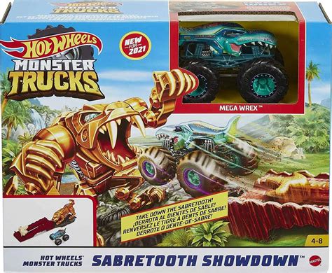Hot Wheels Monster Trucks Sabretooth Showdown Playset With Mega Wrex Mattel Toys Toywiz