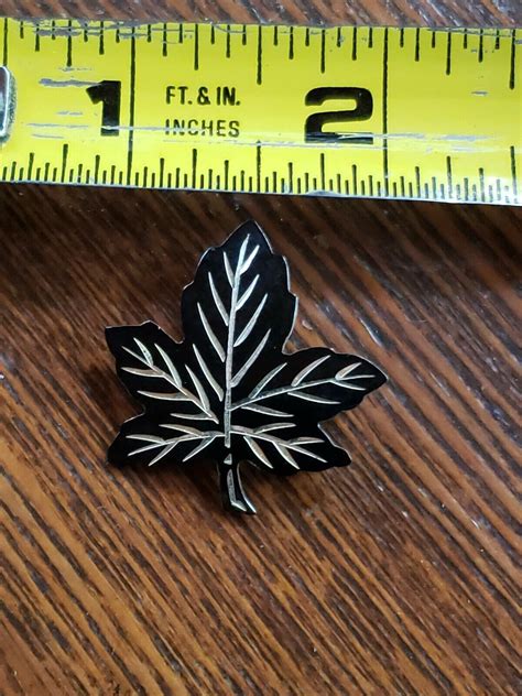 Vintage Sterling Silver Black Enamel Maple Leaf Pin Signed Ebay