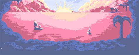 pixelart Background: tropical island sunset by Sam