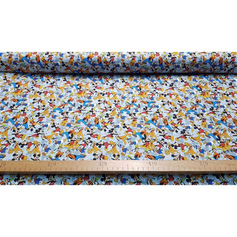 Cotton Disney Characters Collage Blue Fabric Textil Siles Fabric Store