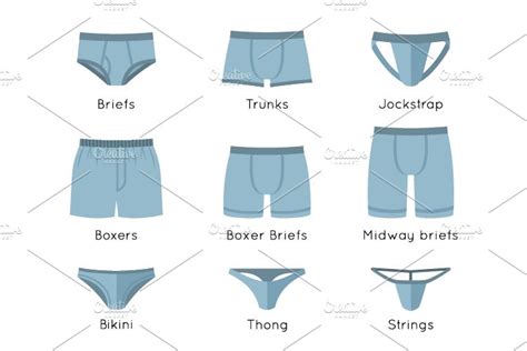 Male Underwear Types Flat Icons Set MasterBundles