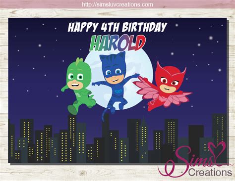 Pj Masks Printable Backdrop Banner Birthday Poster Sims Luv Creations