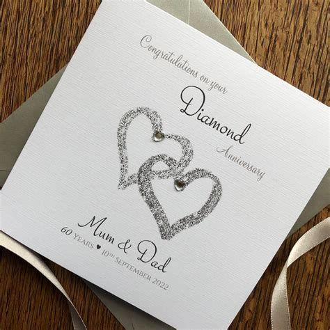 Diamond Or Platinum Wedding Anniversary Card 60th 70th Interlocking