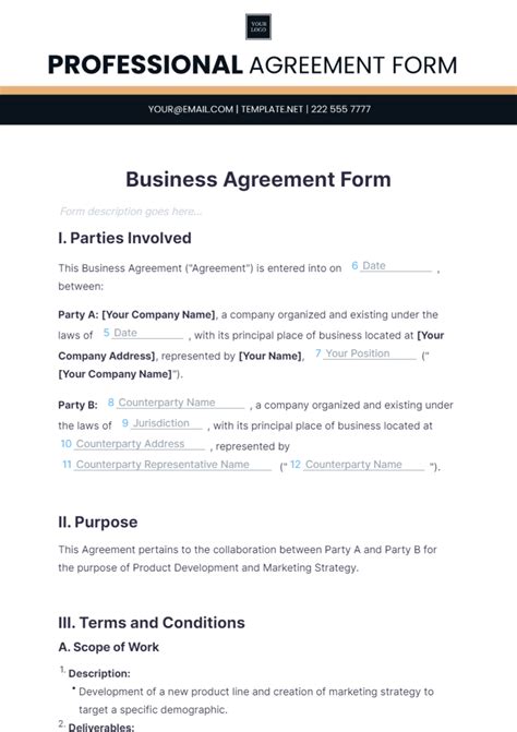 Free Business Agreement Form Template - Edit Online & Download ...