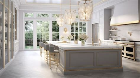 Premium Photo Modern Classic Luxury White Kitchen Large Kitchen