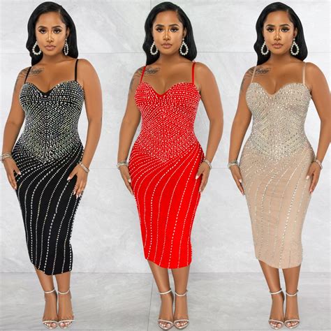 Sexy Party Party Club Prom Nightclub Moda Sling Sexy Sling Hot Diamonds Dresses Shopee Brasil