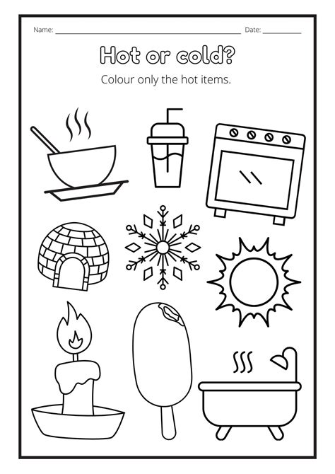 Hot Cold Worksheet