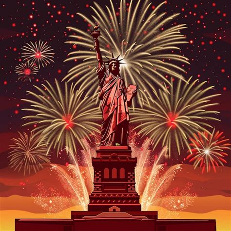 Premium Photo | A poster with fireworks and a statue of liberty and ...