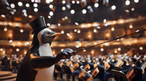 A Penguin Wearing A Top Hat Is Conducting An Orchestra The Penguin Is