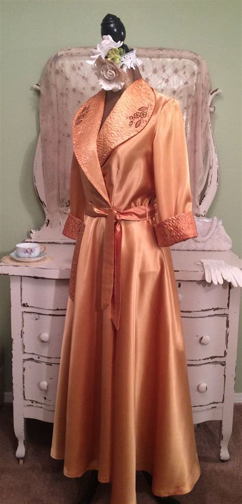 Vintage Robe Satin Dressing Gown Peach Gold Wrap Robe Etsy Satin