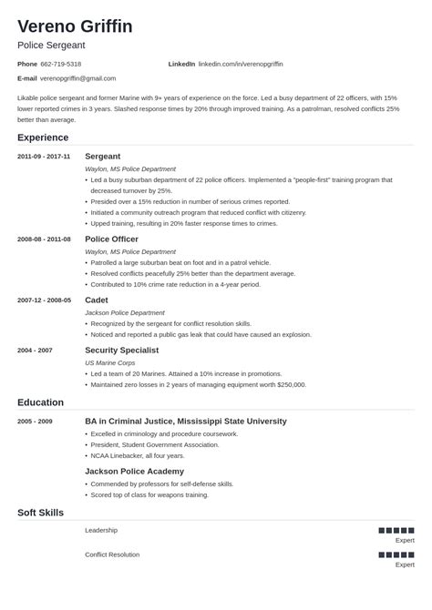 Law Enforcement Resume Sample Resume Example For Police Officers Artofit