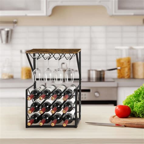 17 Stories Wine Rack Countertop 12 Bottles Holder Freestanding Storage Shelf Glasses Holder