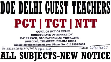 Doe Delhi Guest Teachers Pgt Tgt Ntt New Notice All Subjects