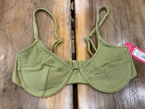 Xhilaration Smocked Underwire Bikini Top Safari Green XS EBay