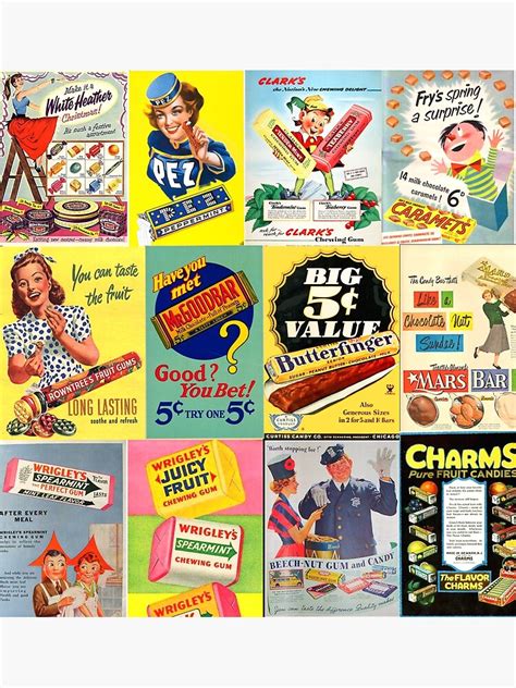 "Vintage candy ads collage" Postcard for Sale by KatJeudis | Redbubble