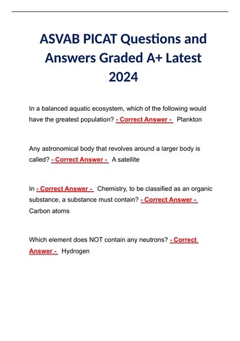 ASVAB PICAT Questions And Answers Graded A Latest 2024 Asvab 2023