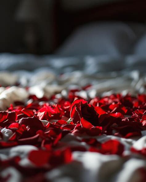 Premium Photo Red Rose Petals On Bed In Bedroom Valentines Day Concept