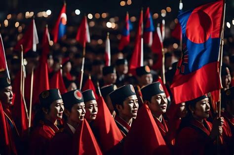 Premium Ai Image A Group Of People Holding Flags With The Word Hi