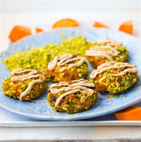 Smashed Sweet Potato Fritters Pistachio Pumpkin Seed Crusted