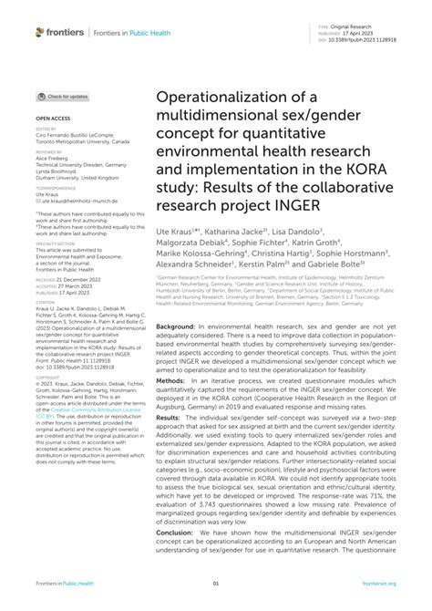 Pdf Operationalization Of A Multidimensional Sex Gender Concept For