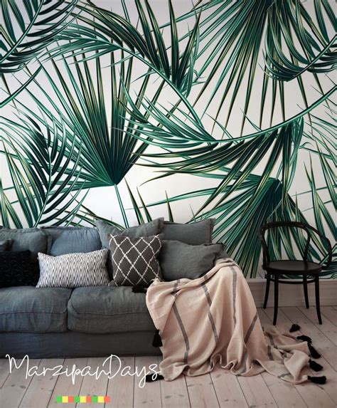 Palm Leaf Removable Wallpaper Palms Wall Mural Foliage Etsy