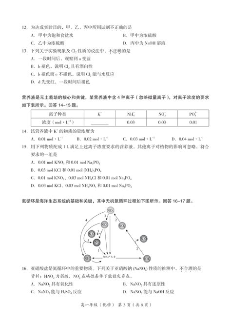 北京市海淀区2022 2023学年高一上学期期末考试化学试卷（pdf版无答案） 21世纪教育网