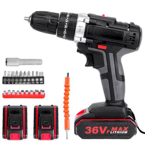 36v Cordless Drill 2 Battery Heavy Duty Impact Driver Kit Tool Plus