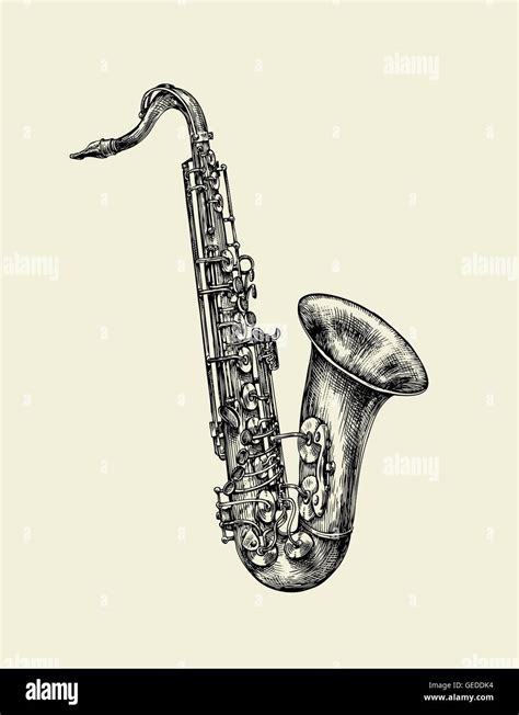 Jazz Music Hand Drawn Sketch Saxophone Musical Instrument Vector Illustration Stock Vector