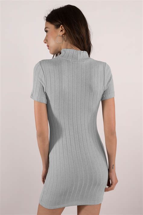 Rylee Mock Neck Bodycon Dress In Light Grey Tobi Us