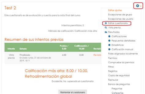 Edici N Y Administraci N De Un Cuestionario En Moodle