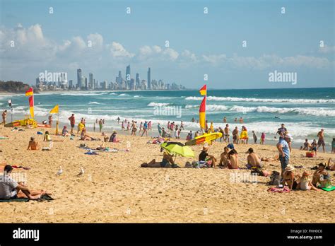Burleigh Heads beach and Surfers Paradise in the distance on Queensland ...