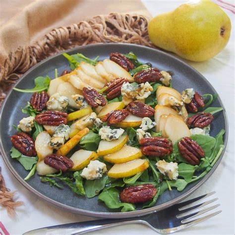 Pear Gorgonzola Salad With Maple Candied Pecans Caroline S Cooking