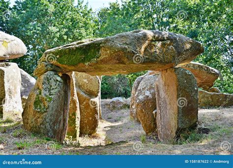 Prehistoric Dolmen Near Megalithic Menhirs Alignment. Carnac, Brittany ...