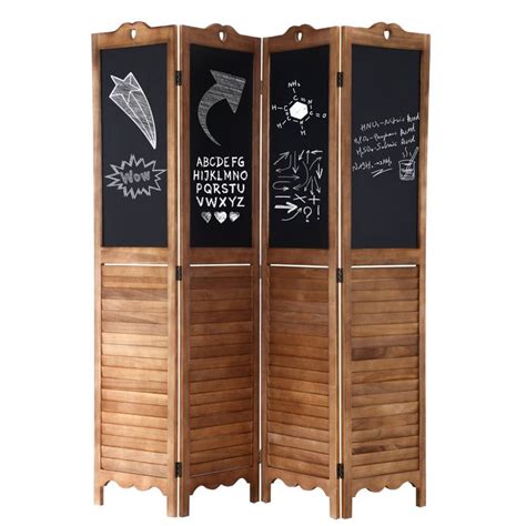 Room Divider 4 Panel Folding Screen With Wipeable Chalkboard Partition