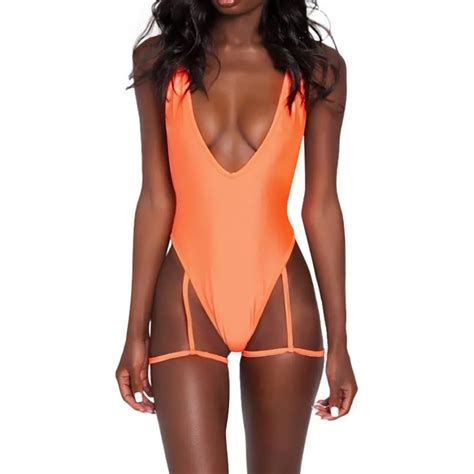 Women S One Piece Plunging Neckline Swimsuit Women Solid High Cut