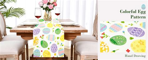 Amazon EEIVS Easter Egg Table Runner Watercolor Egg Table Runners