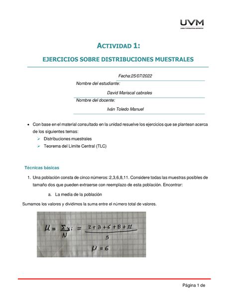 Act 1 Dmc Estadística Inferencial Página 1 De Actividad 1 Ejercicios Sobre Distribuciones