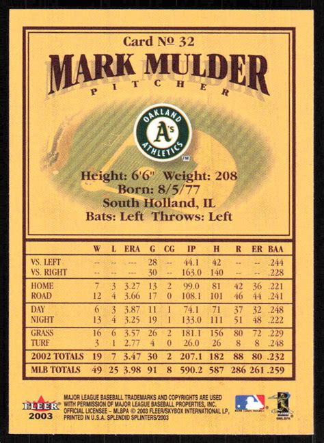 Fleer Splendid Splinters Mark Mulder Free Shipping Ebay