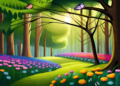 Green Path In Beautiful Forest Garden Painted Nature Background ...