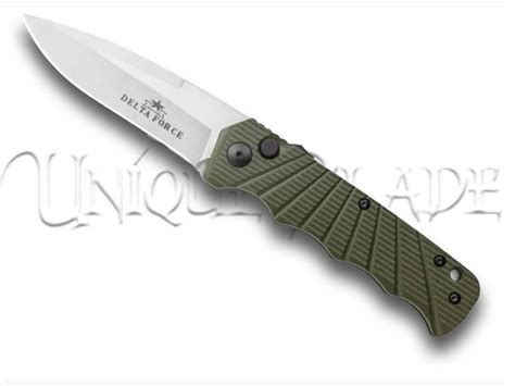 Delta Force Automatic Knife Green Aluminum - Satin Plain