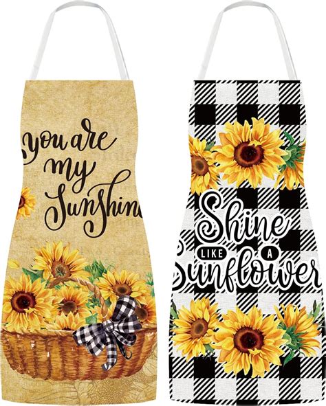 Amazon Whaline 2 Pack Sunflower Apron Sunflowers Buffalo Plaid