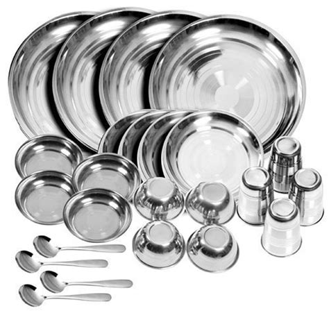 Stainless Steel Dinner Set 24 Pieces Silver Indian Etsy